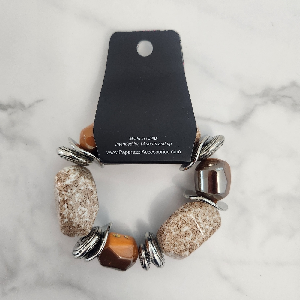 Paparazzi Earthy Stone & Silver Accent Elastic Bracelet - Picture 5 of 7